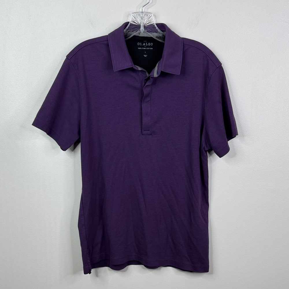 01.Algo Slim Fit Purple Pima Cotton Polo Shirt Men’s Large Deep Plum Luxury